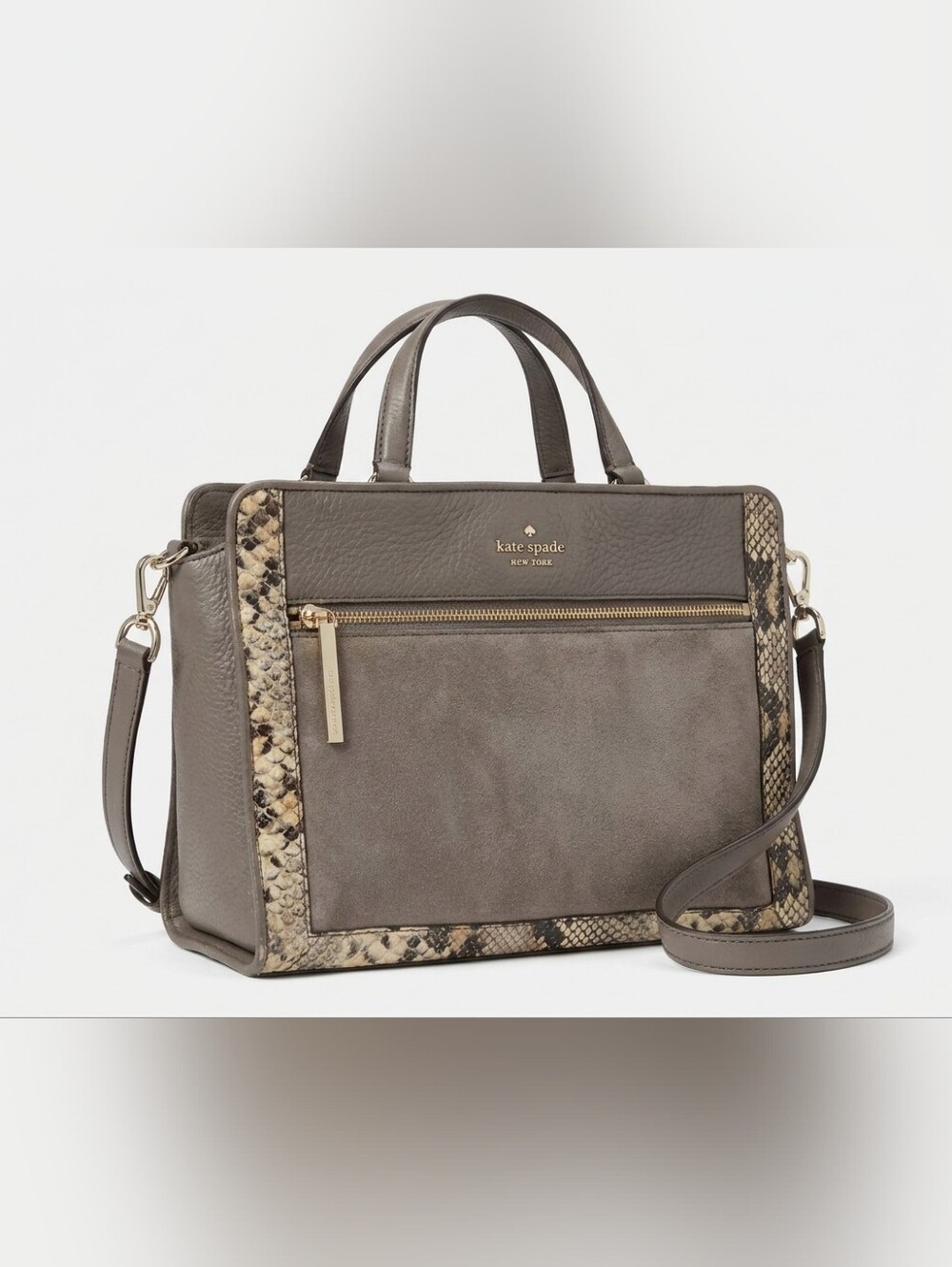 kate spade Taupe‎ Leather & Snake-Print Trim Tote